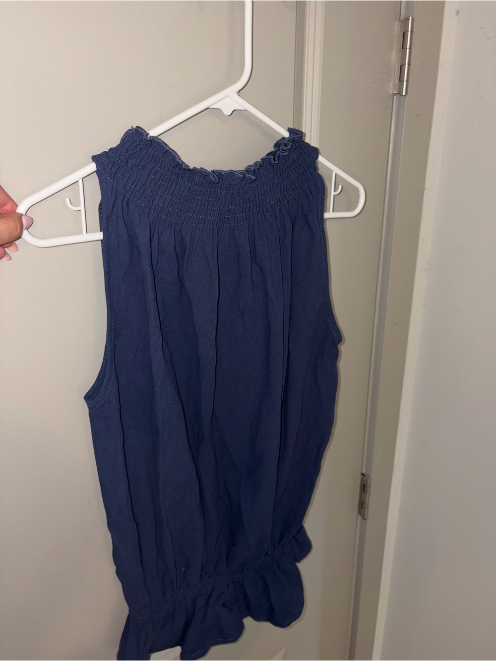 Women’s Navy Smocked Neck Sleeveless Top